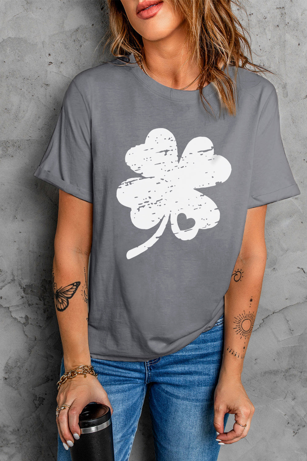 St Patrick Shamrock Graphic Print Tee | Gray