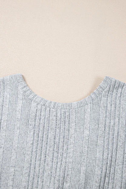 Textured Crossover Backless Knit Long Sleeve Top | Light Grey