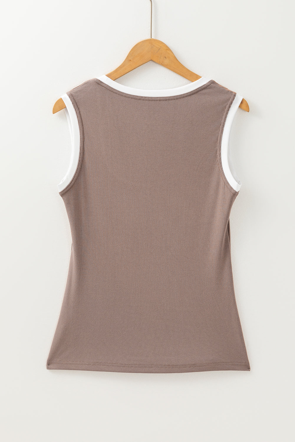 Ribbed Knit Colourblock Edge U Neck Slim Fit Tank Top | Smoke Gray