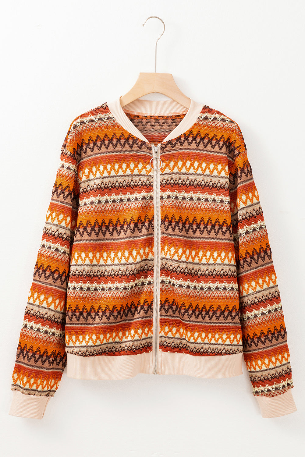 Boho Striped Zip Up Long Sleeve Jacket | Orange