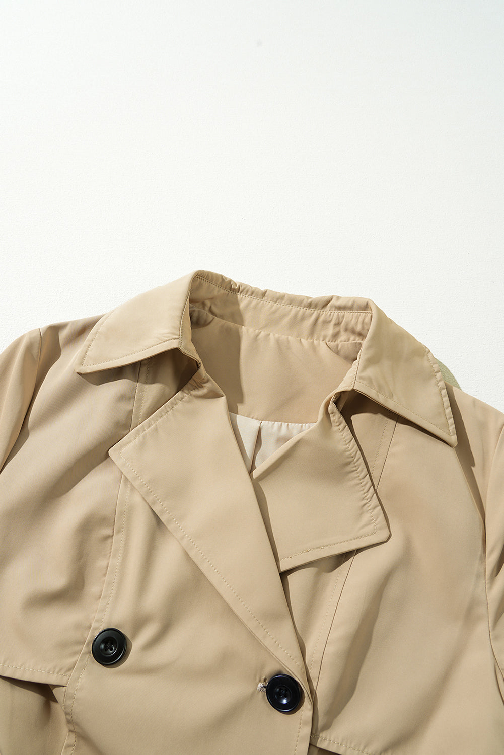 Solid Colour Lapel Collar Waist Tie Wind Coat | Pale Khaki