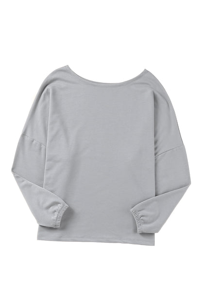 Loose Fit Wide Neck Batwing Sleeves Top | Gray