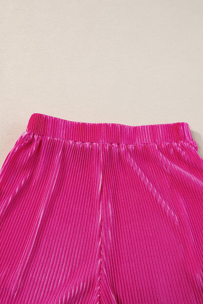 Casual Pleated Short Two-Piece Set | Bright Pink