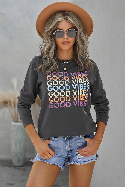 Good Vibes Graphic Pullover Sweatshirt | Gray