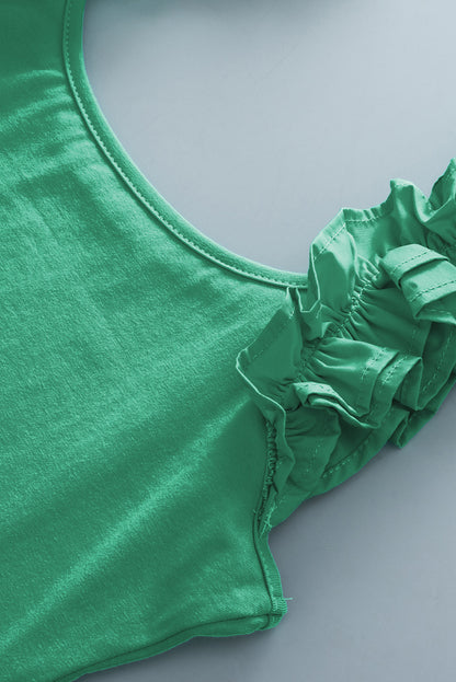 Ruffled Wide Straps Slim Tank Top | Mint Green