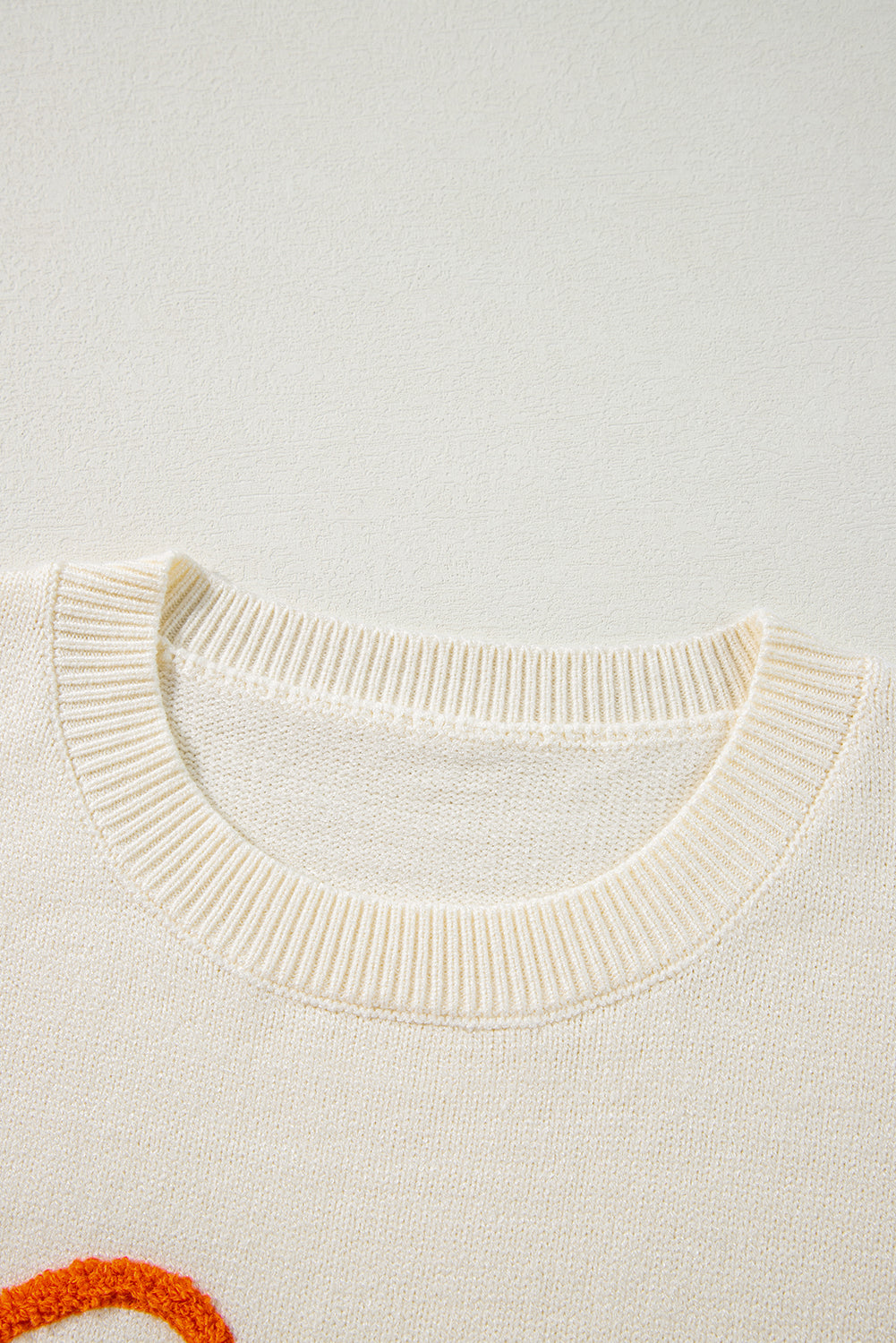 Boo Knitted Pattern Ribbed Edge Drop Shoulder Sweater | Apricot