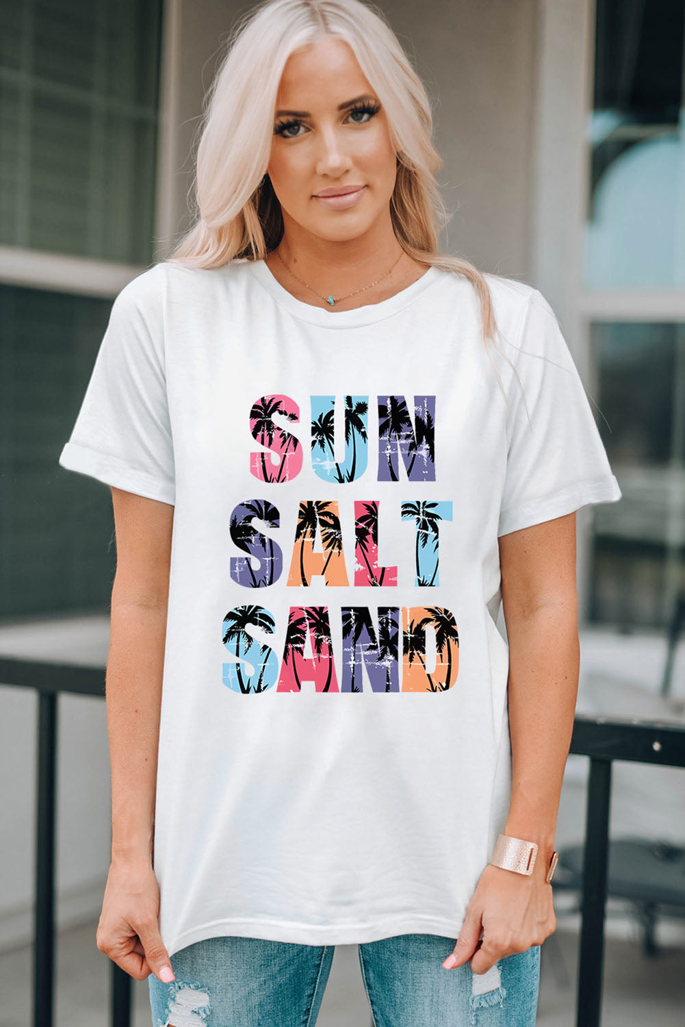 Coconut Tree Sun Salt Sand Graphic Tee | White