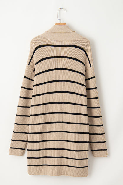 Shawl Neckline Open Cardigan With Pockets | Black Stripe