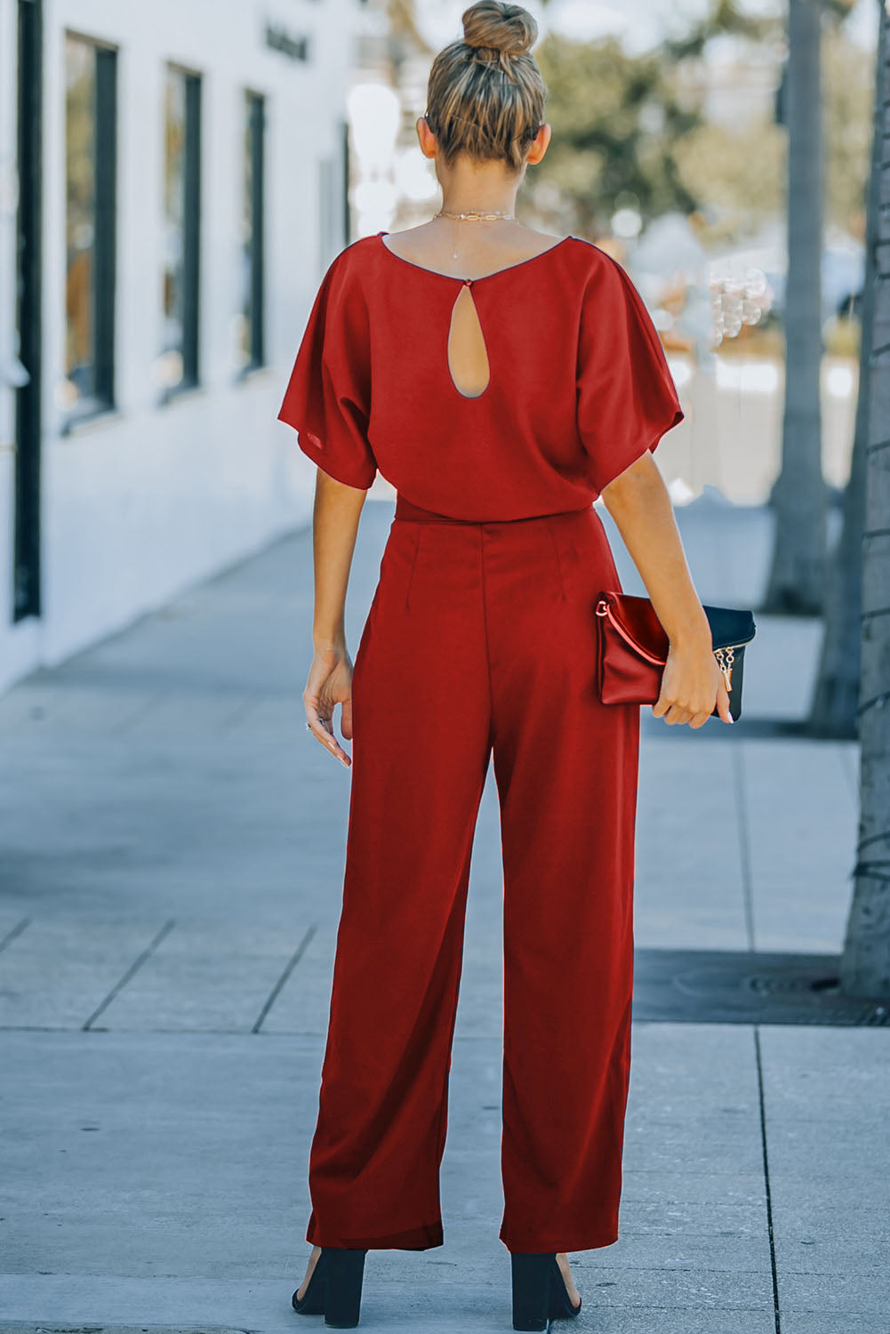 Fiery  Belted Wide Leg Jumpsuit | Red