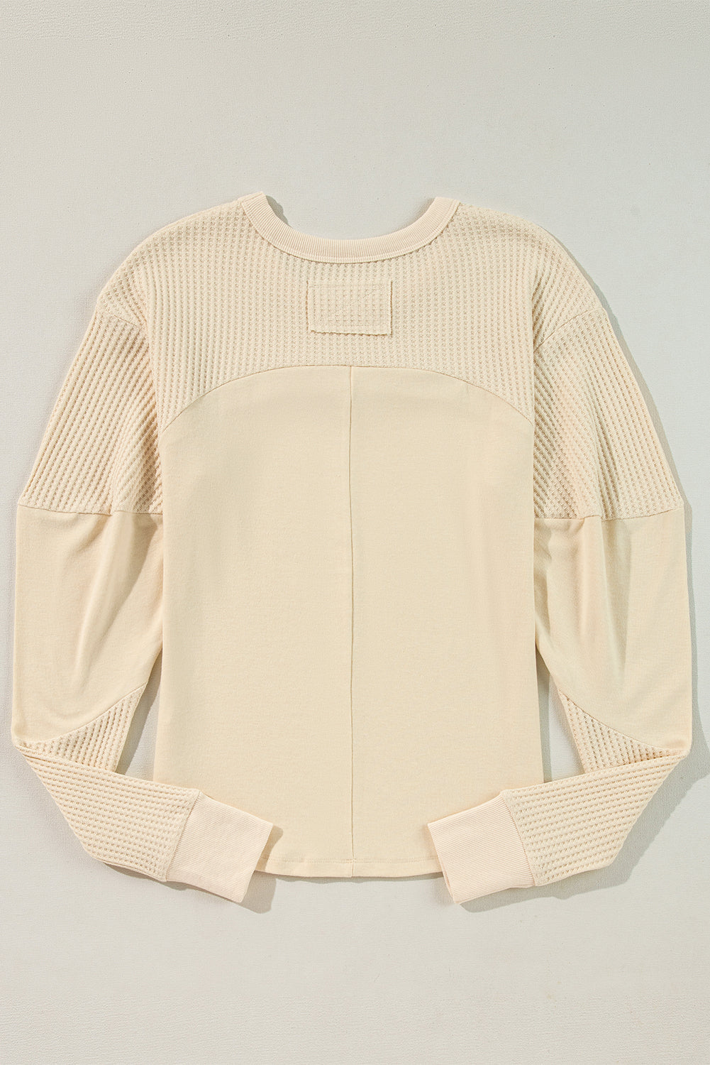 Thermal Knit Patchwork Exposed Seam Long Sleeve Top | Beige