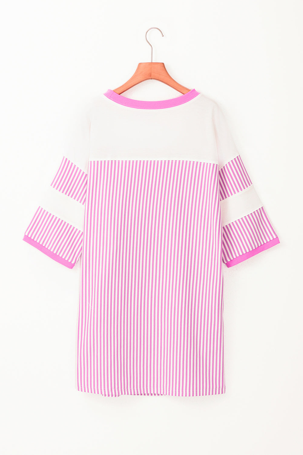 Striped Patchwork Three Quarters Sleeve Loose Mini Dress | Phalaenopsis