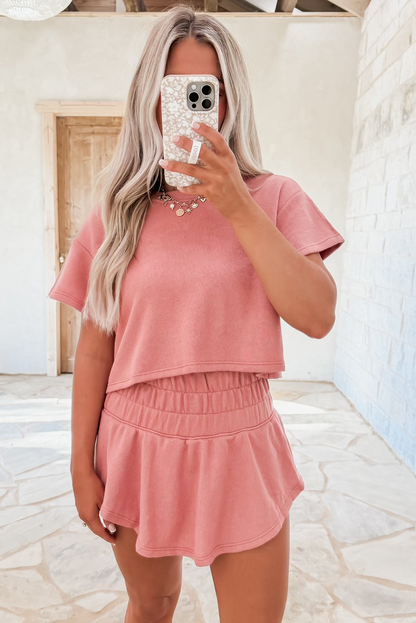 2 Piece Cropped Tee And Ruffle High Waist Skort Set | Blossom