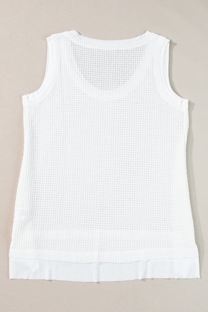 Scoop Neck Waffle Knit Flowy Vest | White