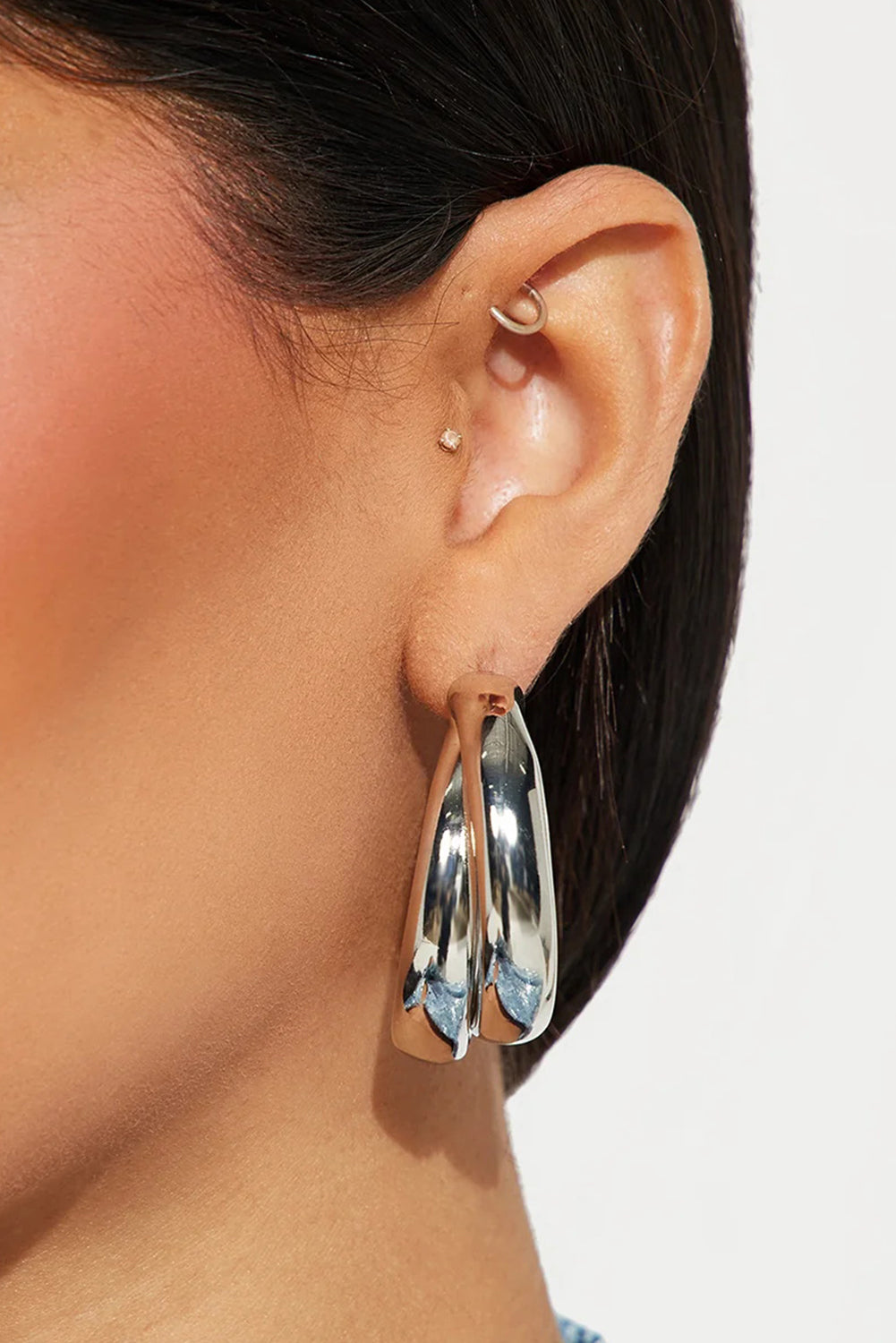 Layered Hoop Studded Earrings | Silvery