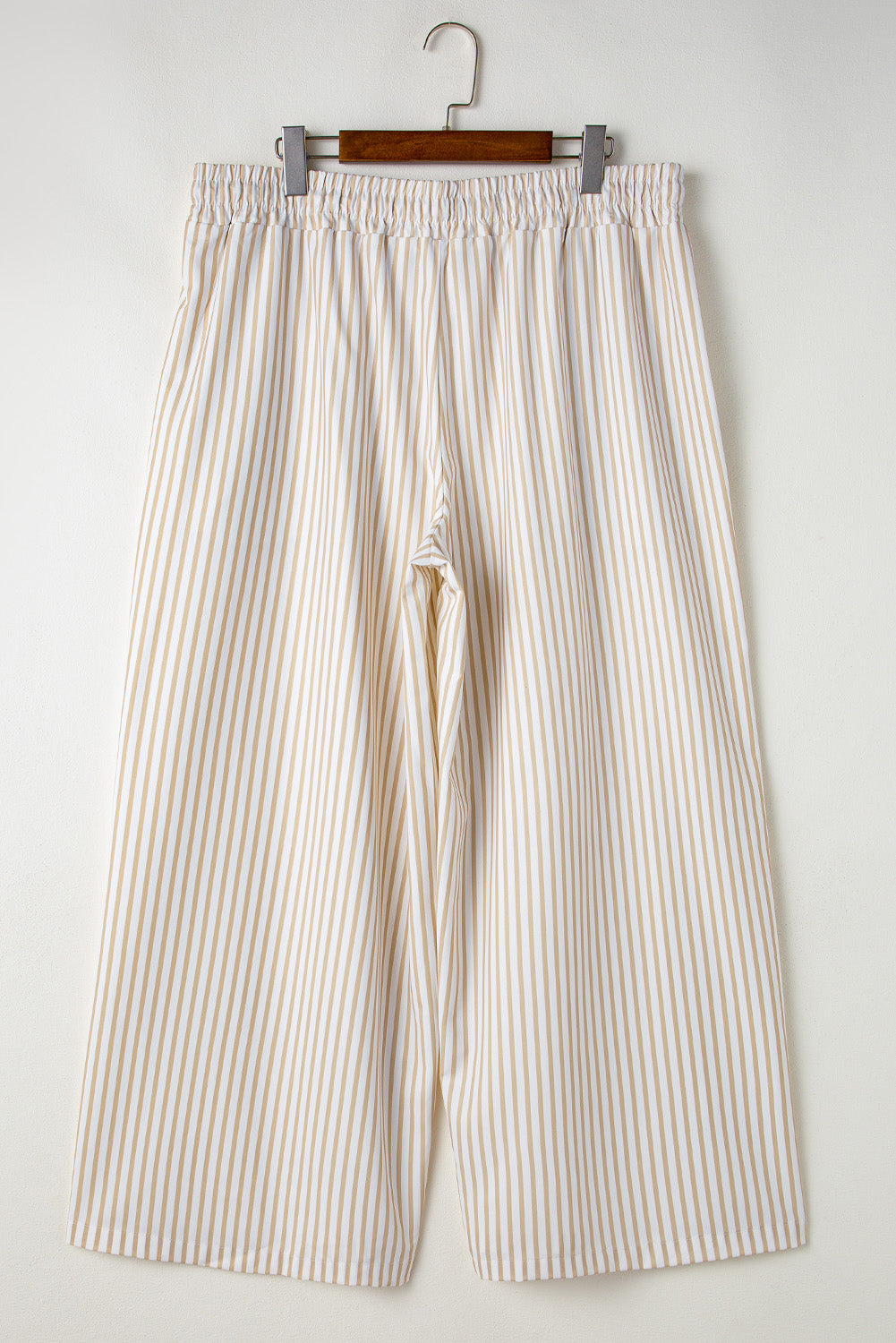 Plus Size Drawstring High Waist Wide Leg Pants | Khaki Stripe