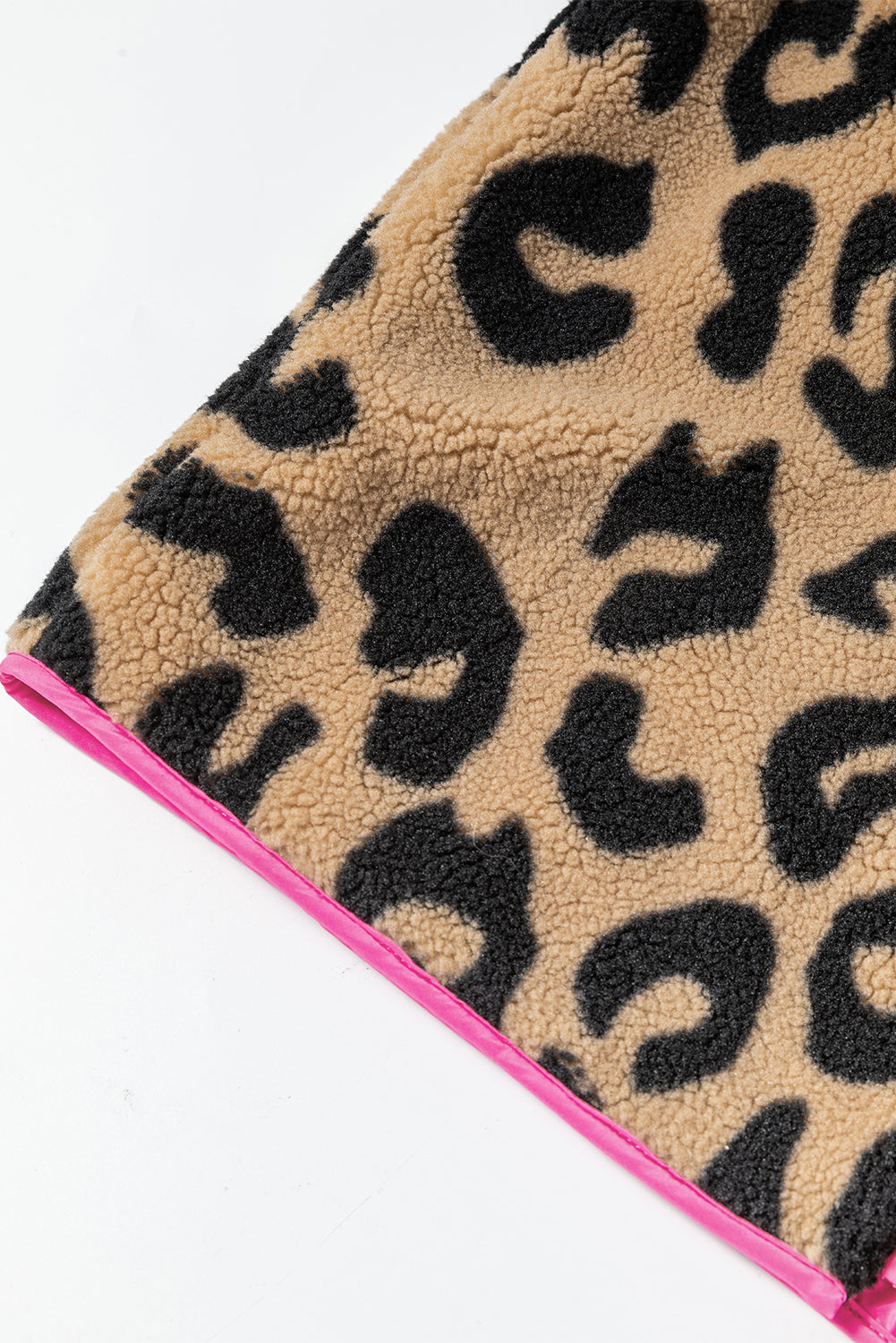 Colourblock Pocket Zipper Fuzzy Fleece Jacket | Leopard