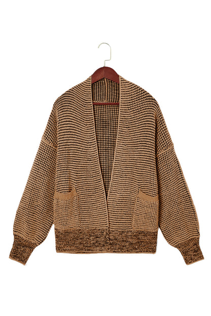 Chunky Waffle Knit Oversized Collar Cardigan | Brown