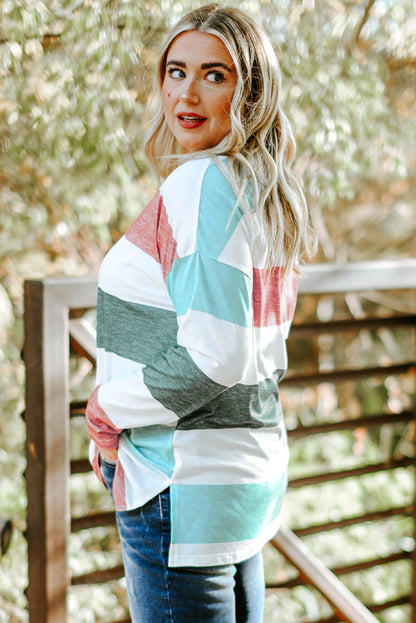 Plus Size Colourblock Pullover Top | Green