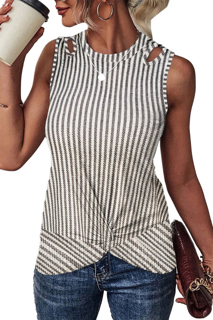 Striped Cutout Twist Front Tank Top | Gray