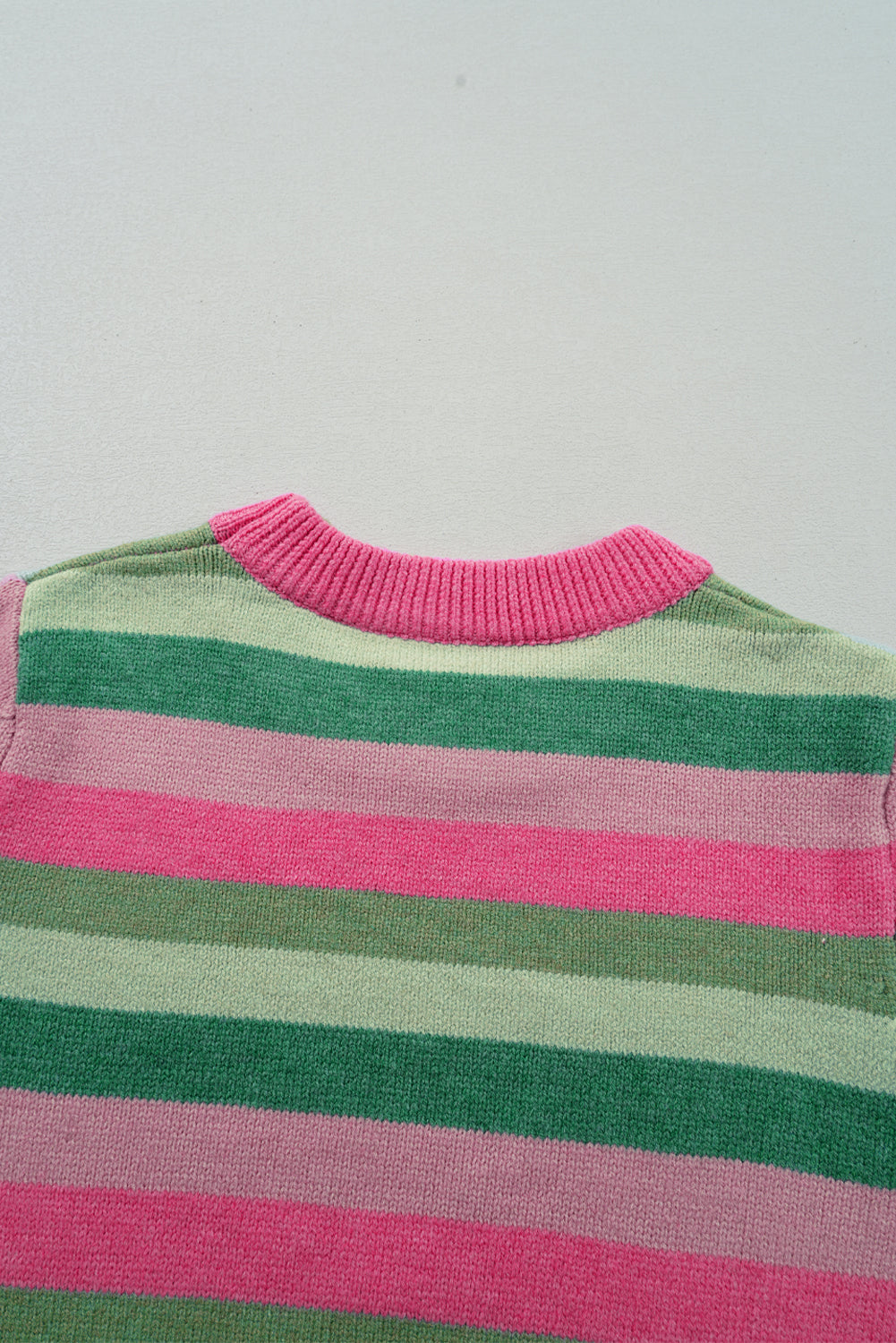 Colour Block Ribbed Edge Round Neck Sweater | Green