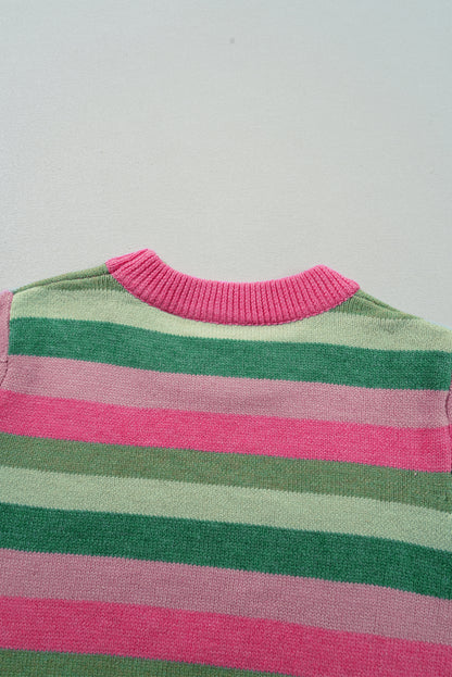 Colour Block Ribbed Edge Round Neck Sweater | Green