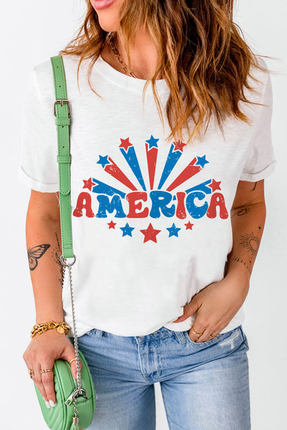 America Star Graphic Round Neck Tee | White