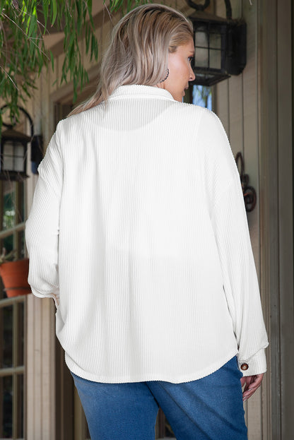 Solid Corded Drop Shoulder Plus Size Shacket | White