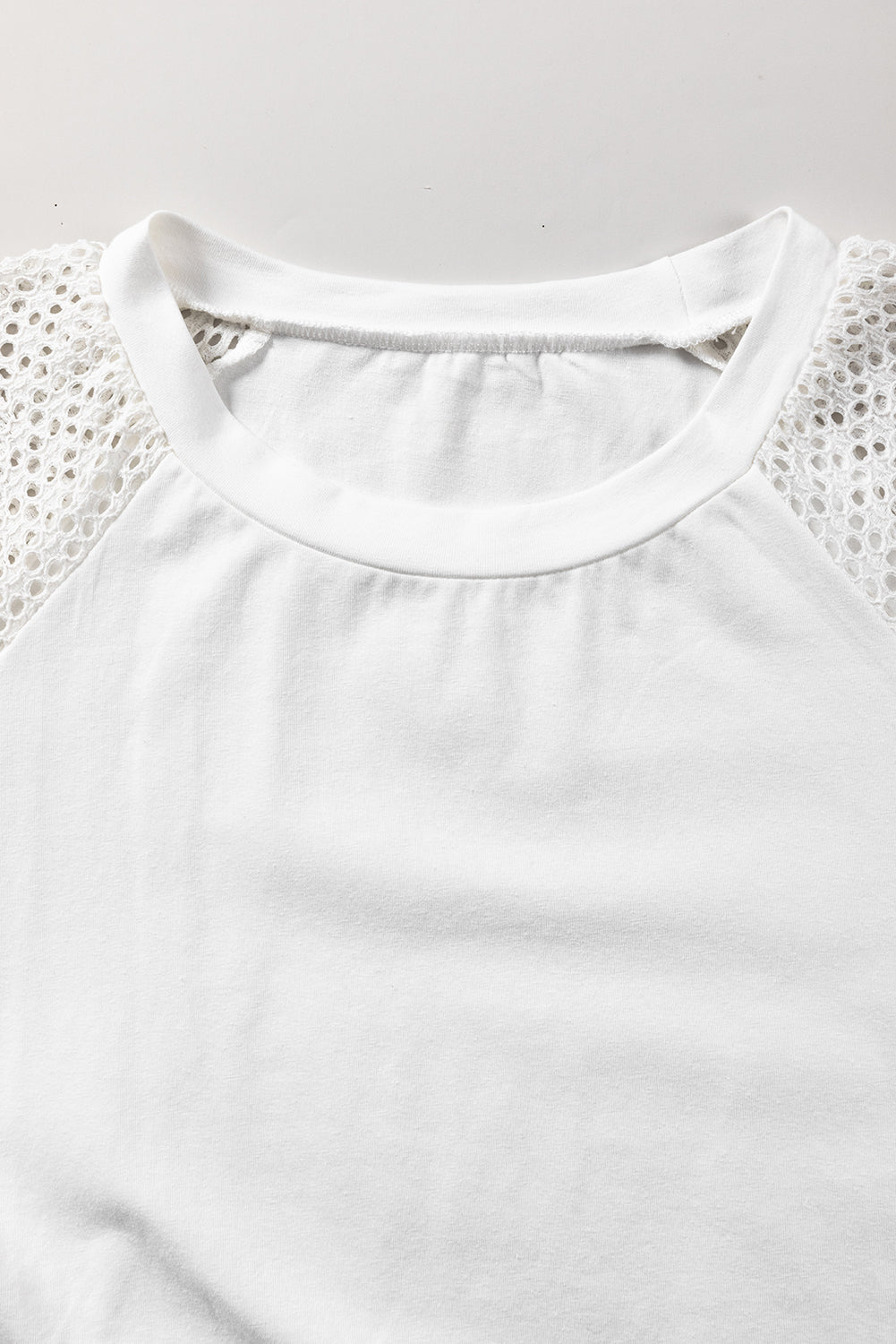 Pointelle Lace Half Sleeve Crew Neck Tee | White