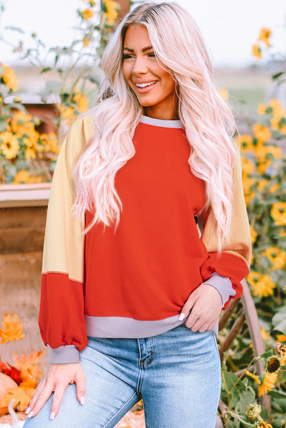 Colour Block Side Slits Raglan Sleeve Loose Fit Top | Orange