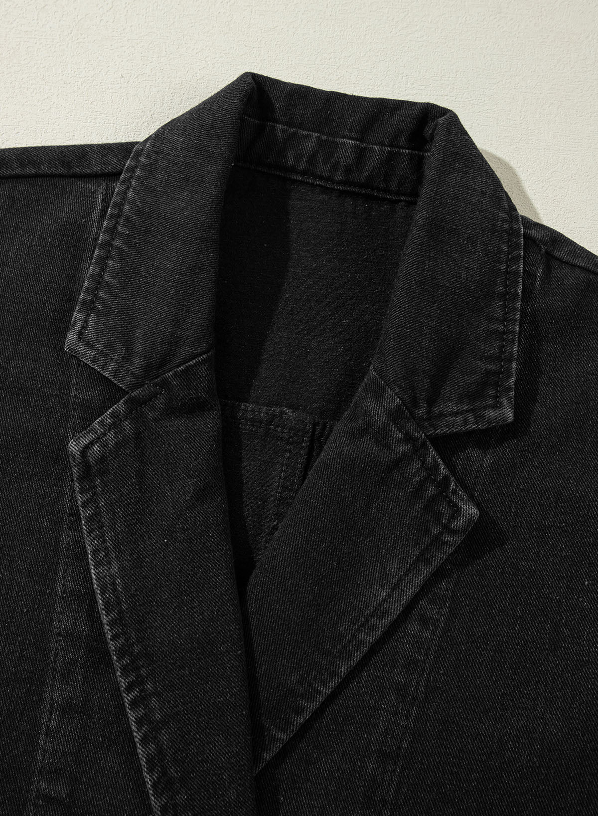 Side Pockets Lapel Collar Denim Jacket | Black