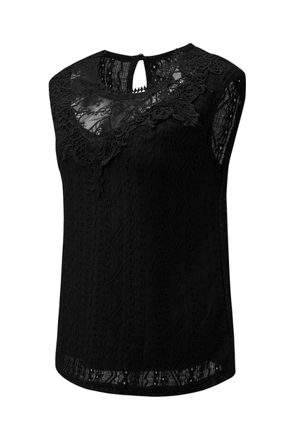 Guipure Lace Crochet Keyhole Back Tank Top | Black