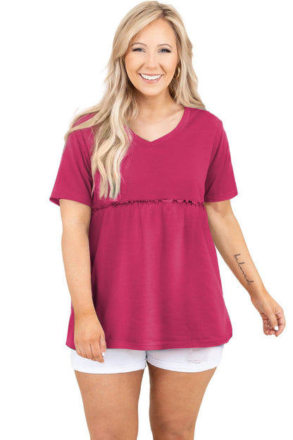 Solid Short Sleeve Flowy Plus Size Top | Rose Red