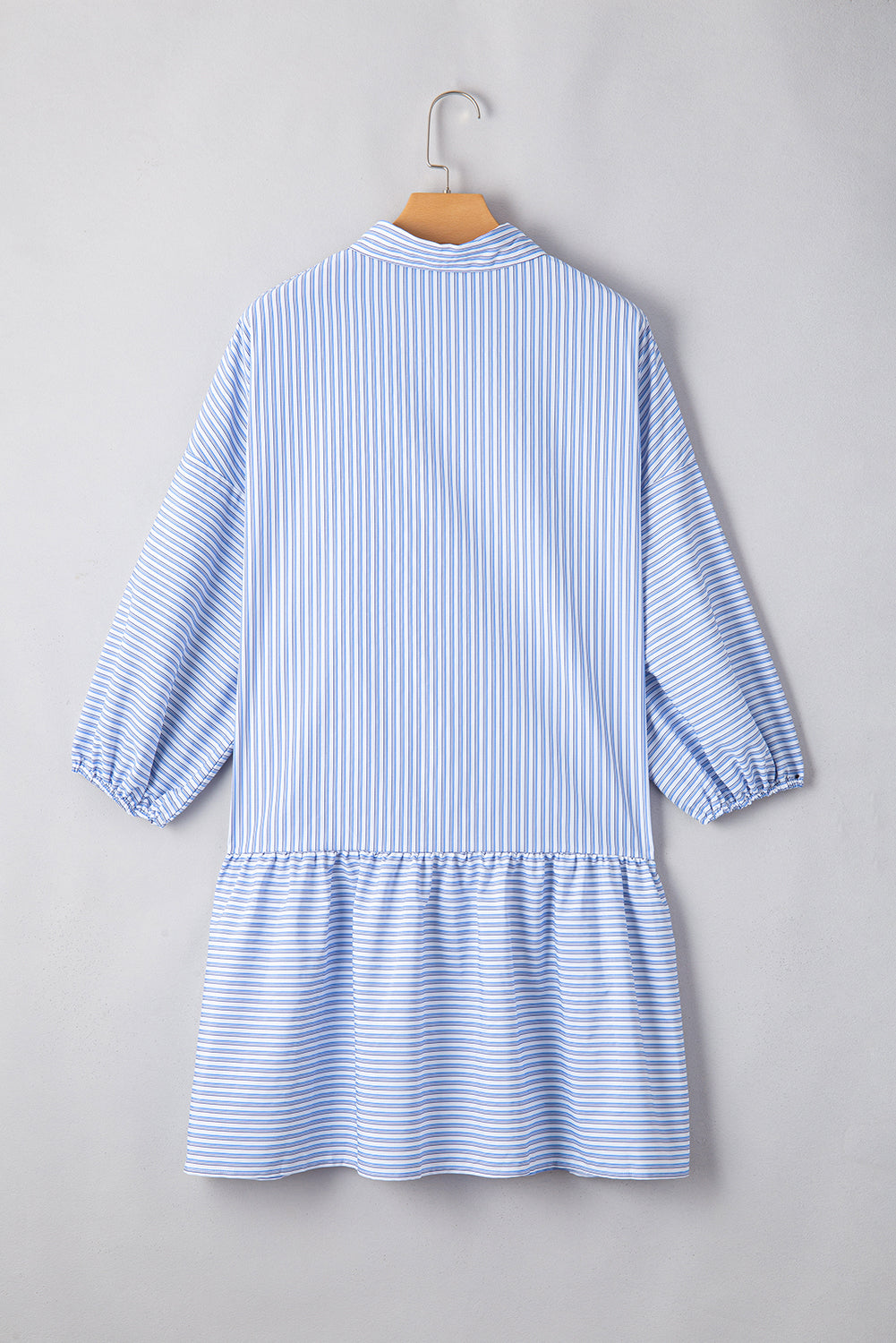 Bubble Sleeve Chest Pockets Buttoned Shirt Dress | Sky Blue Stripe