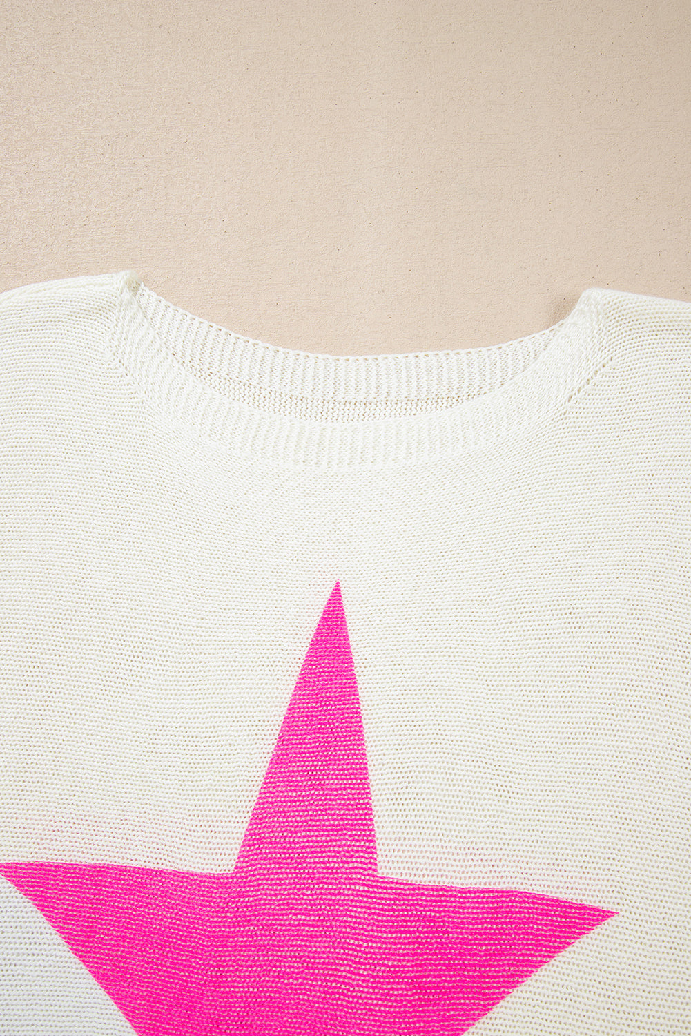 Star Pattern Colourblock Striped Edge Drop Shoulder Sweater | White