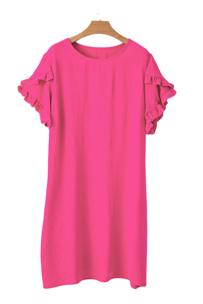 Solid Ruffled Sleeve Plus Size Mini Dress | Strawberry Pink