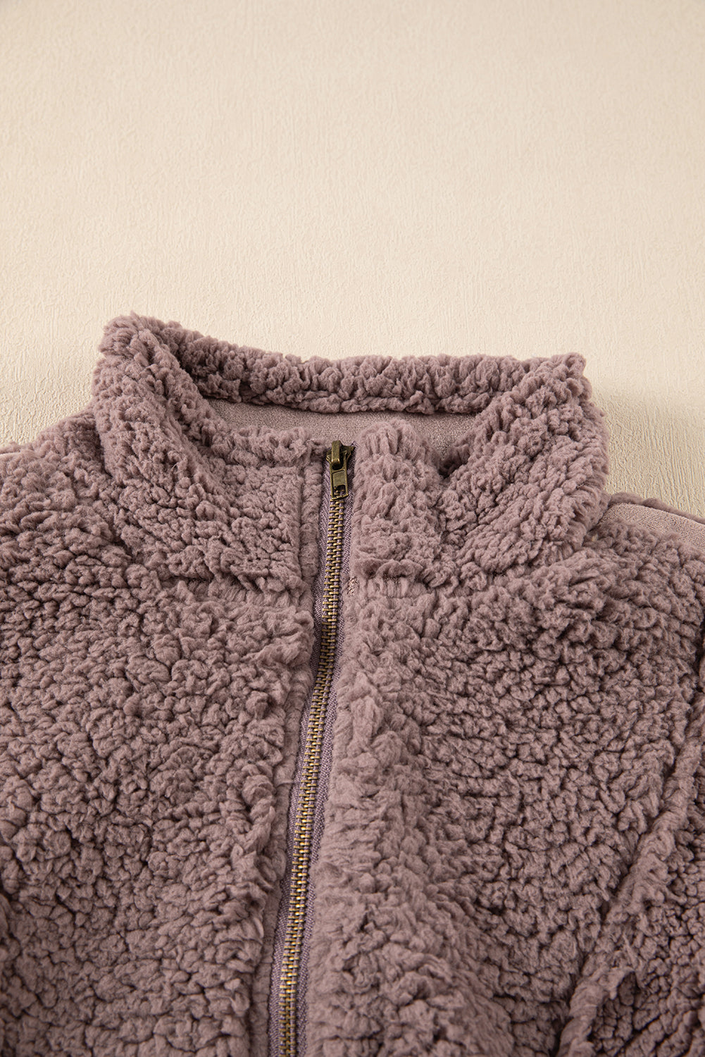 Dusty Pink Collared Neckline Half Zip Fluffy Pullover Sweatshirt | dusty pink