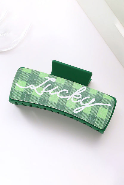 St. Patricks Plaid Lucky Pattern Claw Clip | Dark Green