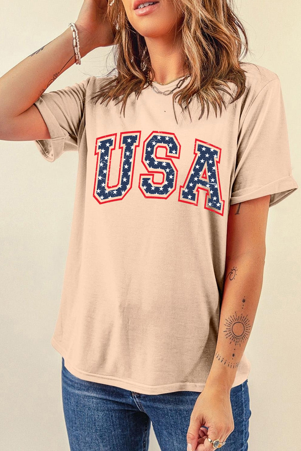 Starry Usa Lettering Independent Day T-Shirt | Khaki