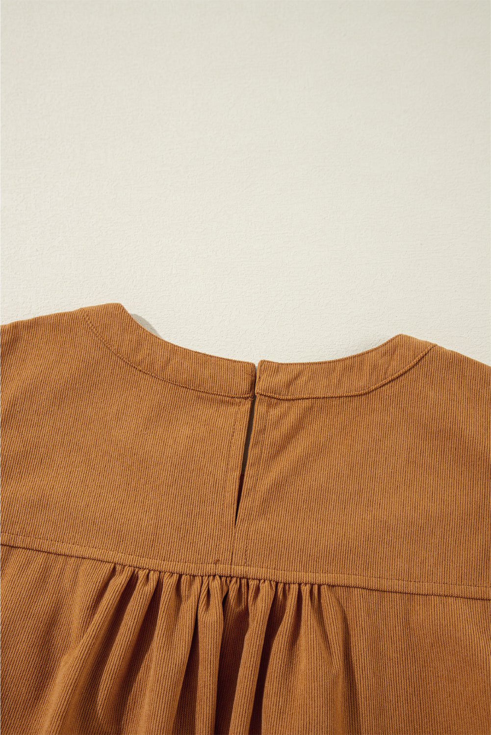 Corduroy Pleated Puff Sleeve Shift Short Dress | Desert Gold