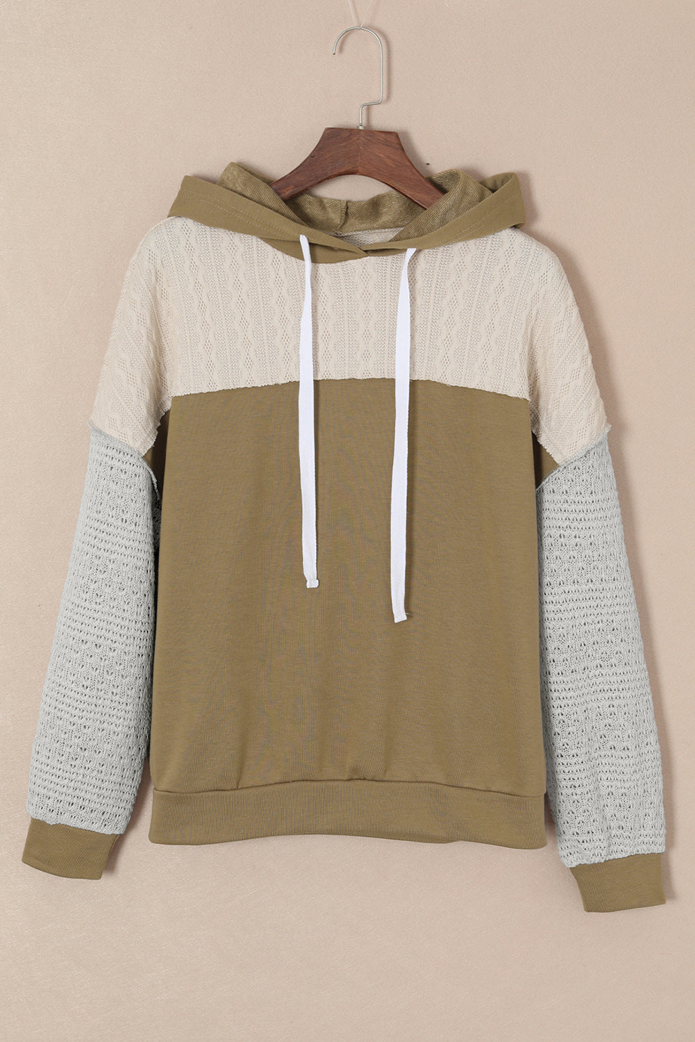 Colourblock Patchwork Pullover Hoodie | Brown