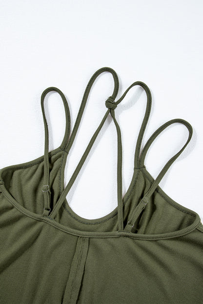 Exposed Seam Detail Double Straps Tank Top | Jungle Green