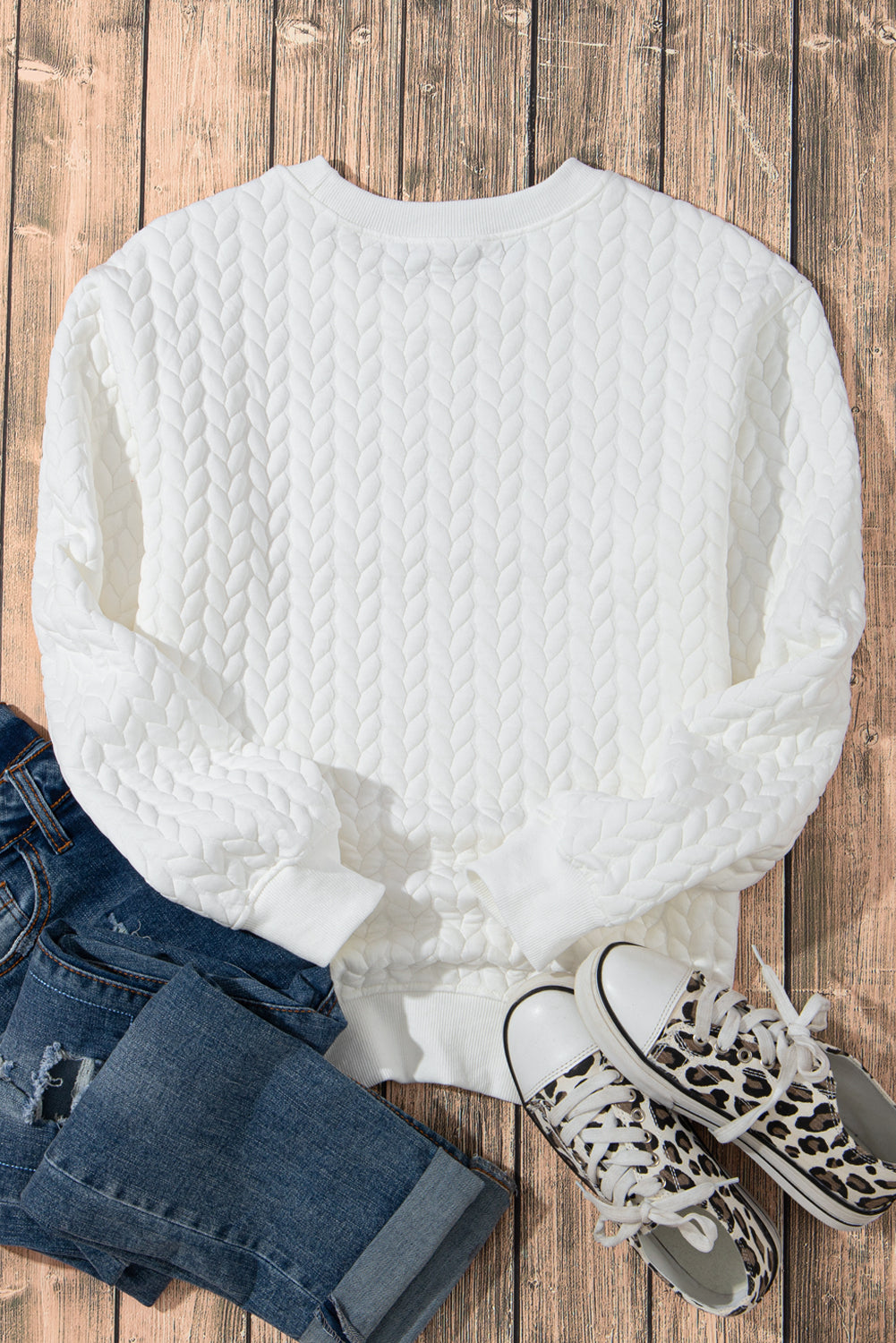 Xoxo Glitter Chenille Cable Knit Pullover Sweatshirt | White