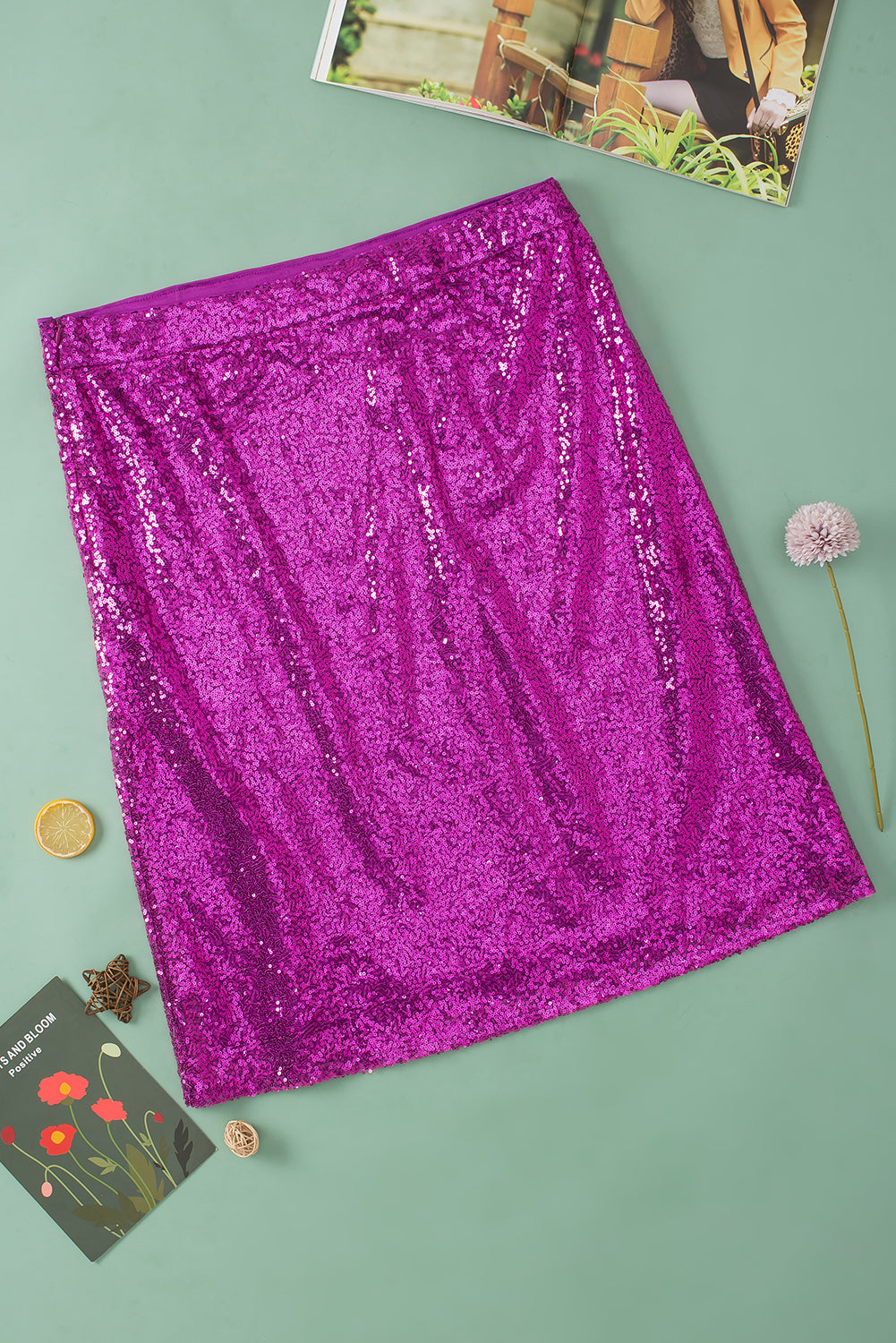 Sequined High Waist Plus Size Midi Skirt | Violet