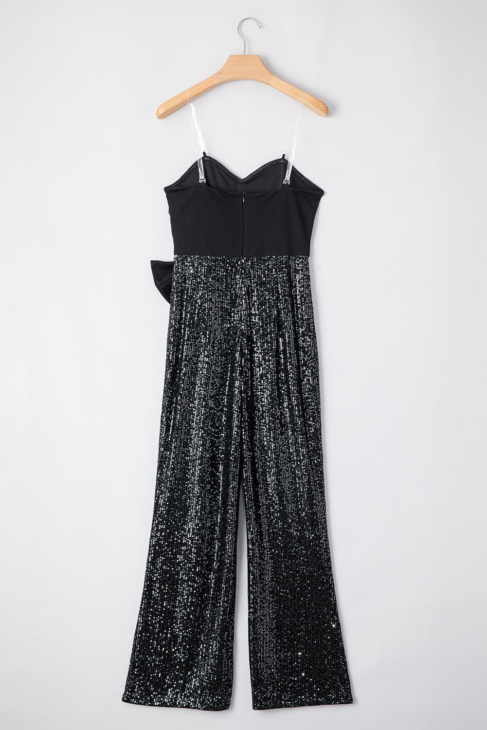 Sequined Tube Top Waist Knot Wide Leg Jumpsuit | Black