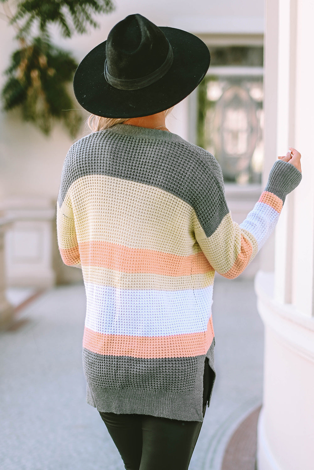 Colour Block Striped Pocketed Open Cardigan | Multicolour