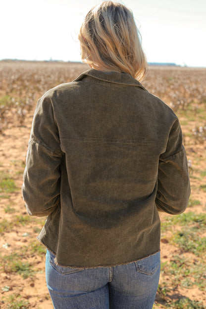 Contrast Snakeskin Trim Pocketed Corduroy Jacket | Gray