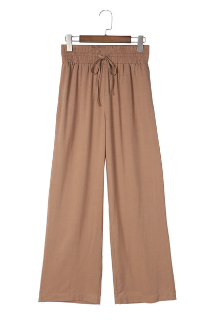 Drawstring Elastic Waist Casual Wide Leg Pants | Brown