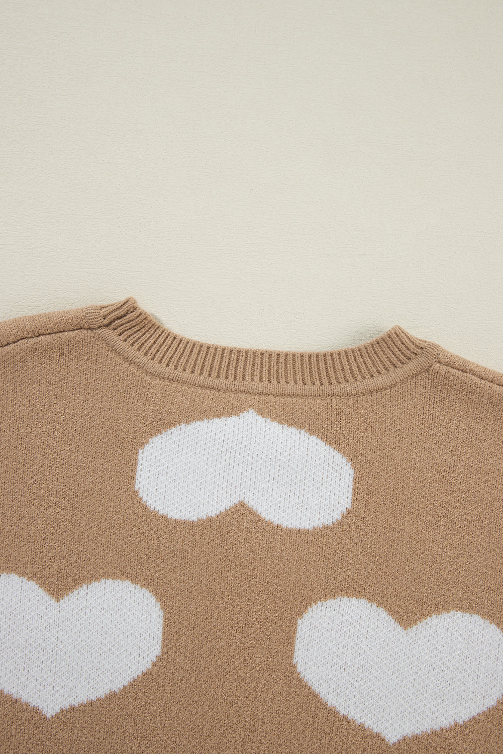 Contrast Heart Pattern Round Neck Sweater | Khaki