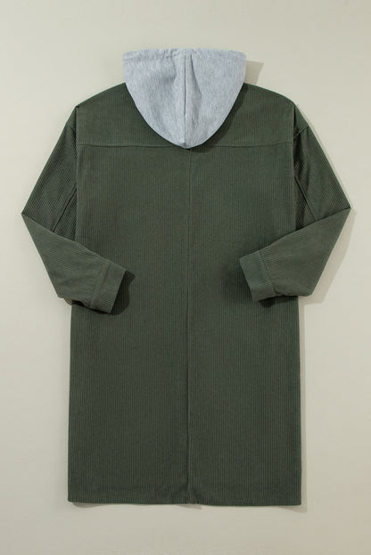 Oversized Corduroy Contrast Hooded Shacket | Jungle Green