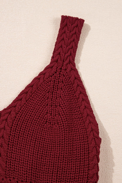 Cable Knit Pointelle Slim Fit V Neck Sweater Vest | Burgundy